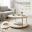 Table basse moderne à deux niveaux avec tablettes et plateaux de rangement