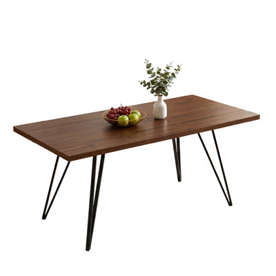 Extendable  Dining Table, Rectangular Mdf Top With Black Metal Hairpin Legs, Seats 4-6 People