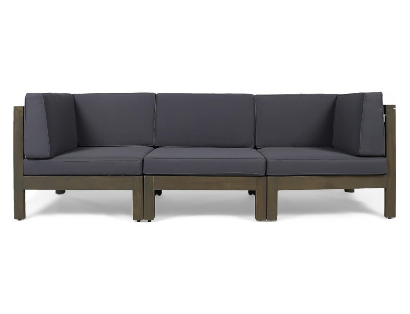 Ensemble de canapé d'extérieur en bois d'acacia gris foncé 3 pièces Oana