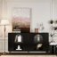 Armoire décorative en bois noir laqué avec 4 portes en verre: buffet pour la cuisine, portes de couloir Finition laquée: rangement pour diverses pièces. Stable, rétro, tablettes réglables-365204443