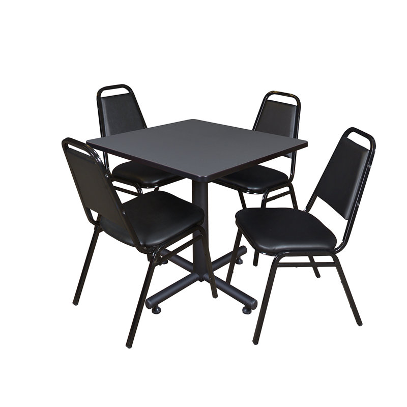 Table de salle de pause carrée Nicklo, 4 chaises empilables, Gris