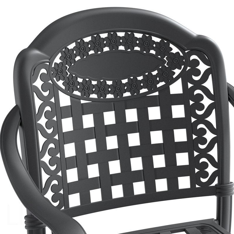 Chaise de patio en fonte d'aluminium 6 pièces avec cadre noir et coussins bleus (Identique à: W1710S00481), chaise