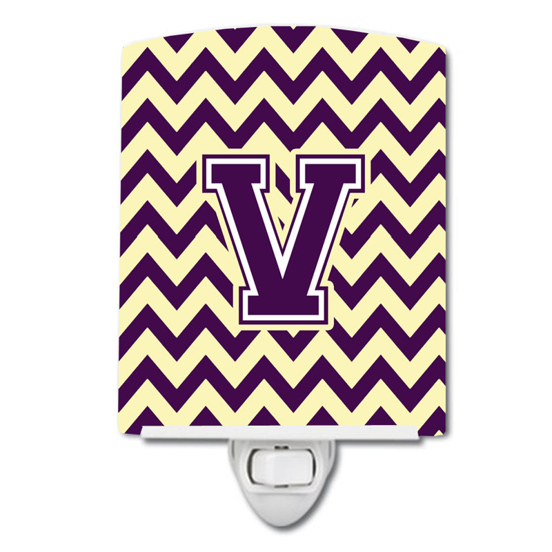 Éclairage de nuit en céramique chevron, Mauve / doré, V