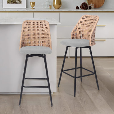 Swivel Upholstered Rattan Back Counter & Bar Stool