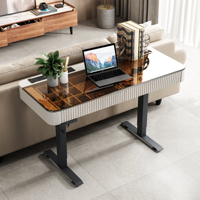 Height Adjustable Rectangle Standing Desk , 74.9 cm H x 134.9 cm W x 58.4 cm D, Beige/Black