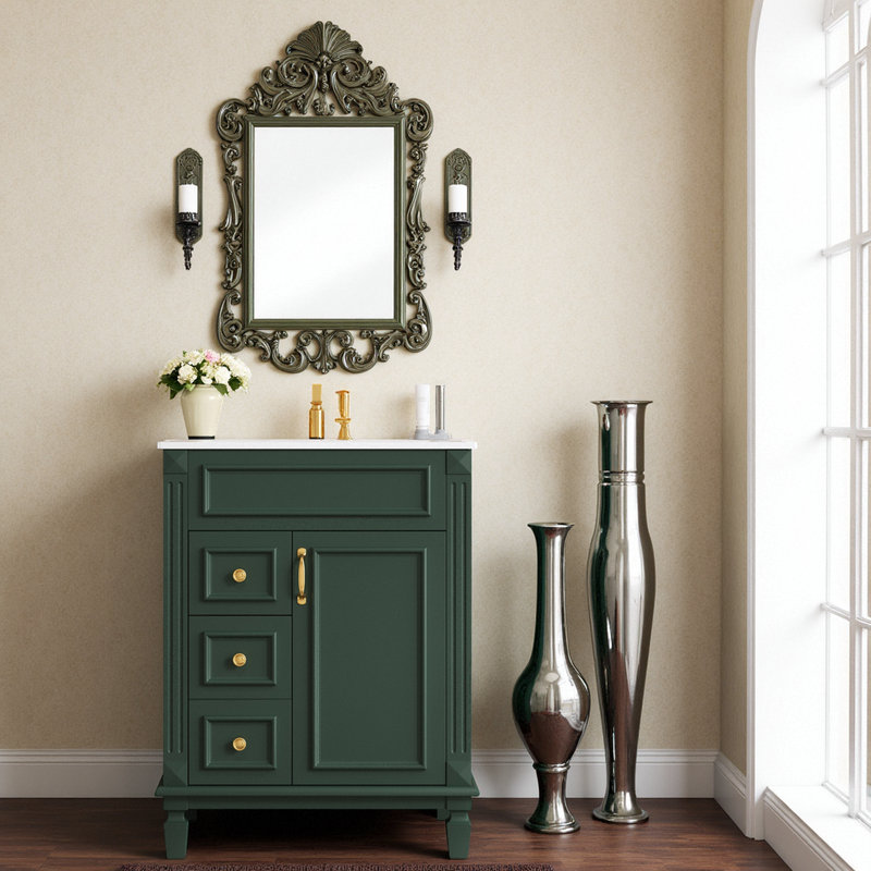 Meuble-lavabo de 24 po avec lavabo en céramique, Vert