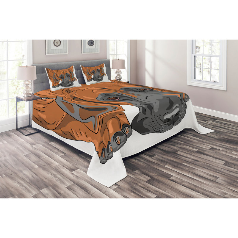 Dog Polyester Coverlet, King Bedspread + 2 Shams