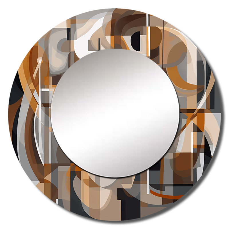 Pattani Exploration de la tranquillité abstraite I - miroir géométrique unique, grand miroir mural rond gris, impression d'art en métal