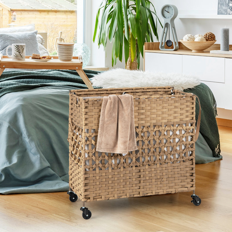 Panier à linge roulant avec poignées, Naturel