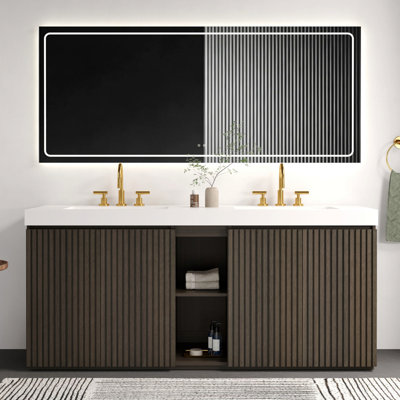 72f" Smoked Oak Bathroom Vanity With Sink, Large Storage Freestanding Bathroom Vanity For Modern Bathroom, One-Piece White Quartz Sink Basin Without Drain And Faucet, Ltl