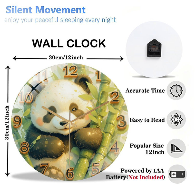 Mignonne horloge murale en bambou pour décoration intérieure - Horloge murale moderne en verre 12 po