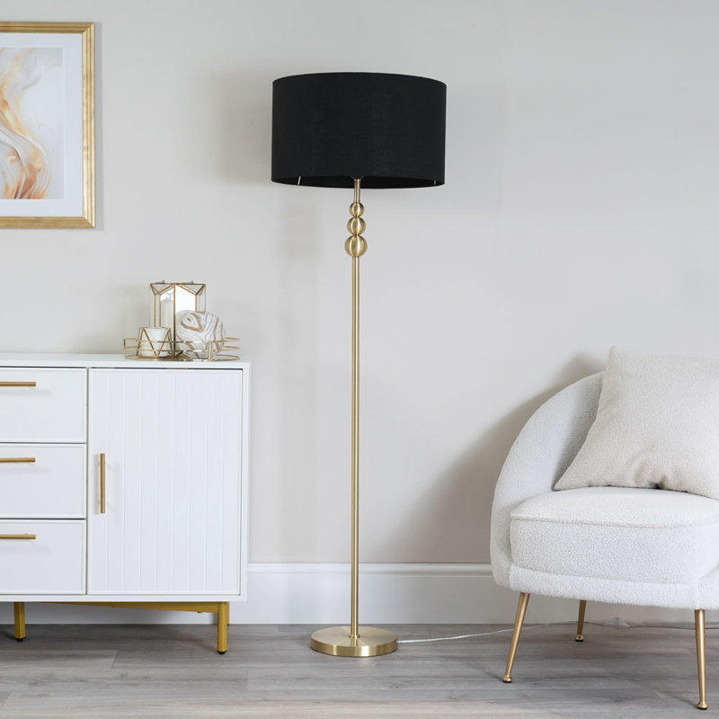 Randalia 145cm Traditional Floor Lamp, Brushed Gold, Black