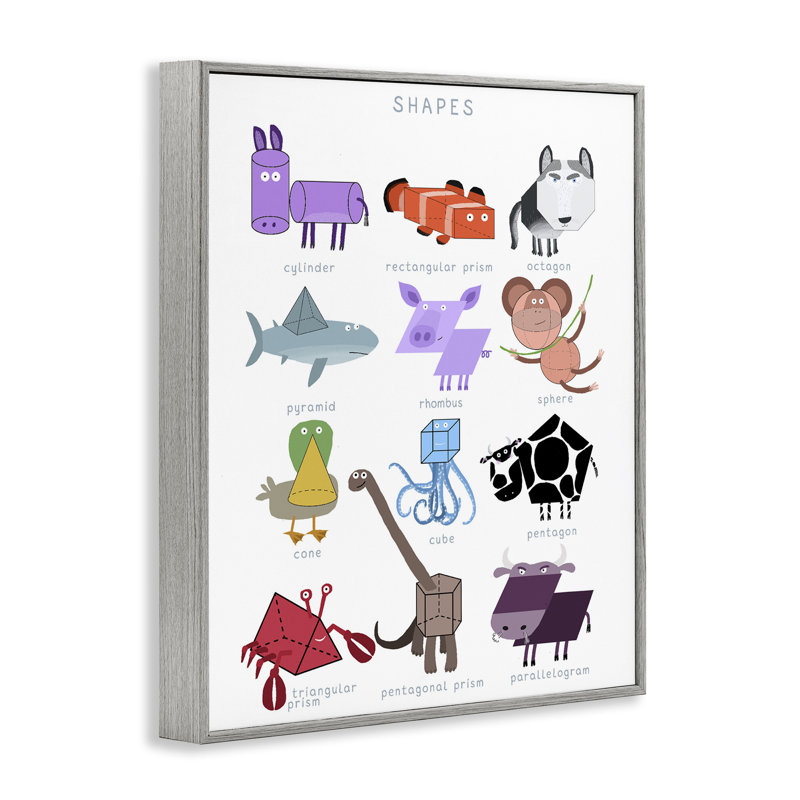 Apprendre des formes 3D avec des animaux, estampe numérique, design par Carla Daly, H 30 po x l 24 po