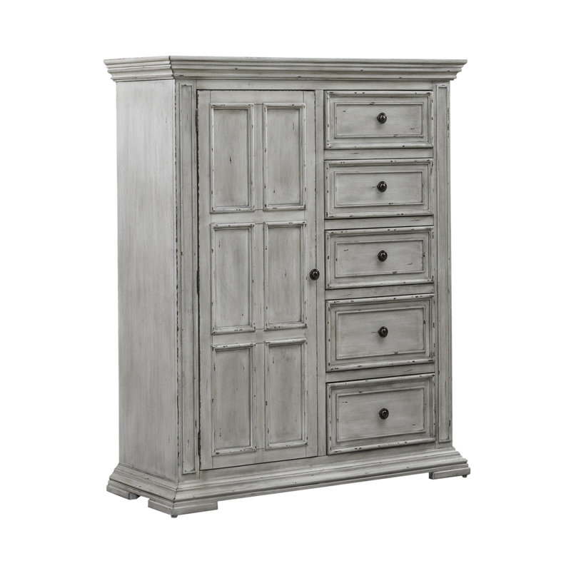  Temple Cloud 5 Drawer Door Chest w/ Adjustable Shelves, White