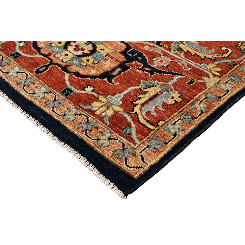 High-Quality Hand-Knotted Blue And Red Area Rug, Rectangle 8' x 10'
