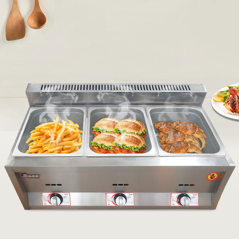 Commercial 3-spot Gas Food Warmer Restaurant Steam Table Deep Fryer 18 Liter