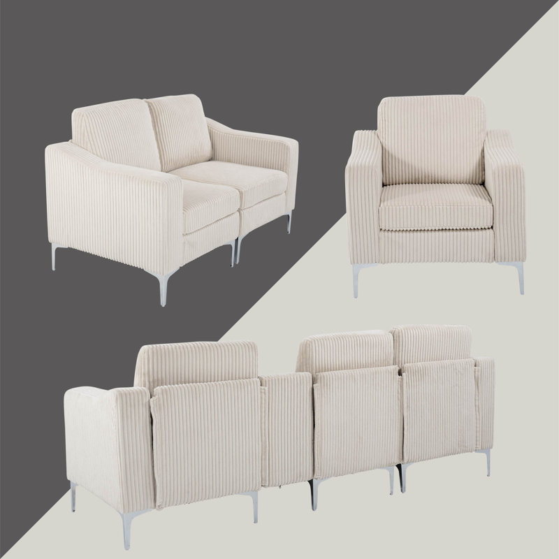 Ensemble de salon modulaire 3 pièces rembourré, Beige