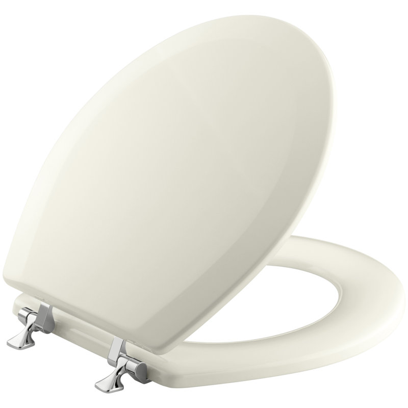 Siège de toilette à devant rond Triko avec charnières en chrome poli, Biscuit