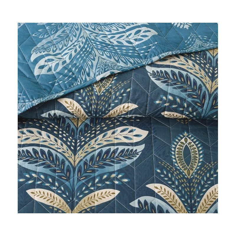 Andrena Microfiber Bedspread with Pillow Shams, Teal, Single Bedspread + 1 Standard Pillow Sham, Floral