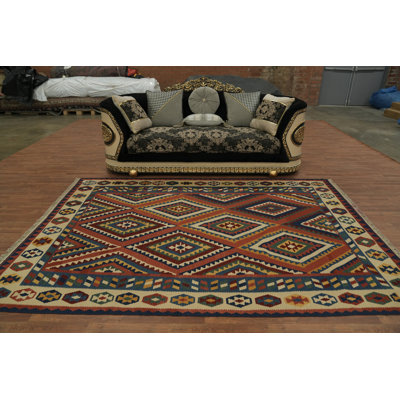 Quality Geometric Wool Kilim Area Rug 7x10