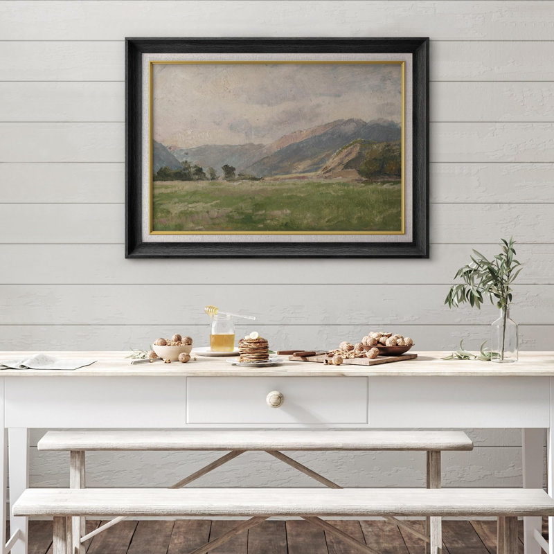 " Green Meadow Mountain Landscape ", Black Framed, No Mat