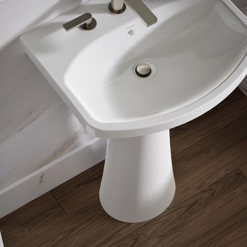 Cimarron® 26.81" Vitreous China U-Shape Pedestal Bathroom Sink with Overflow, White, 8'' Centers