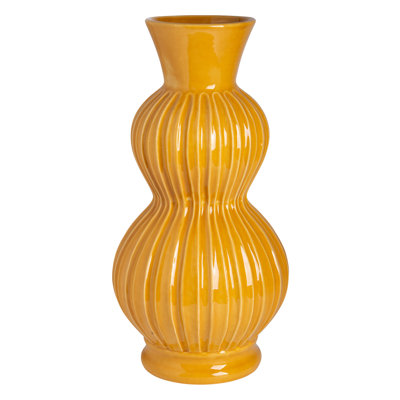 Vase en céramique moutarde 16 "- Accent décoratif audacieux pour les espaces modernes et bohémiens