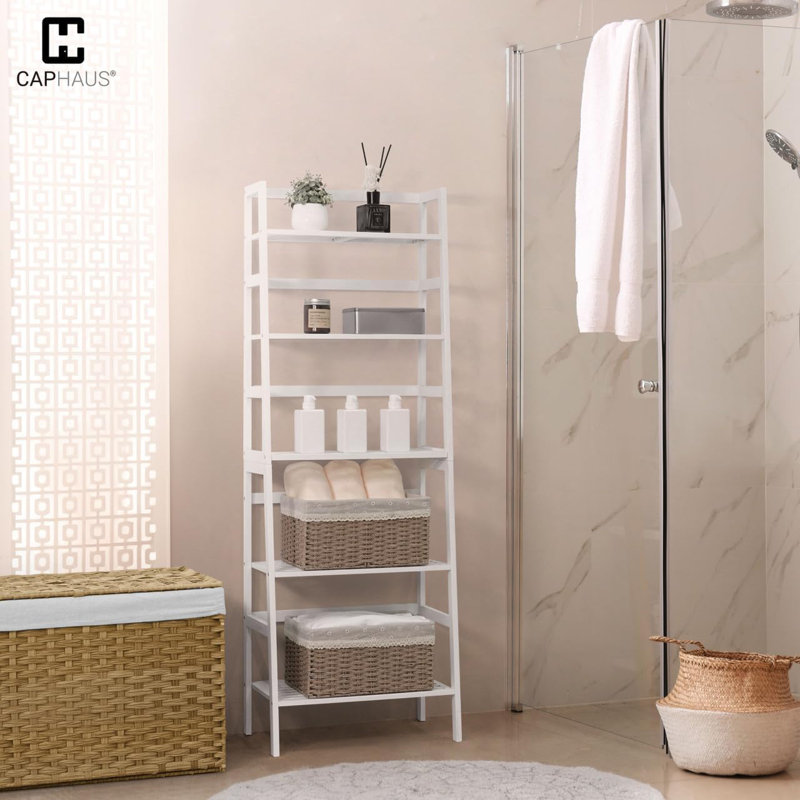 5-Tier Open Storage Bamboo Ladder Shelf for Bathroom, Bedroom, Kitchen, Black, Black