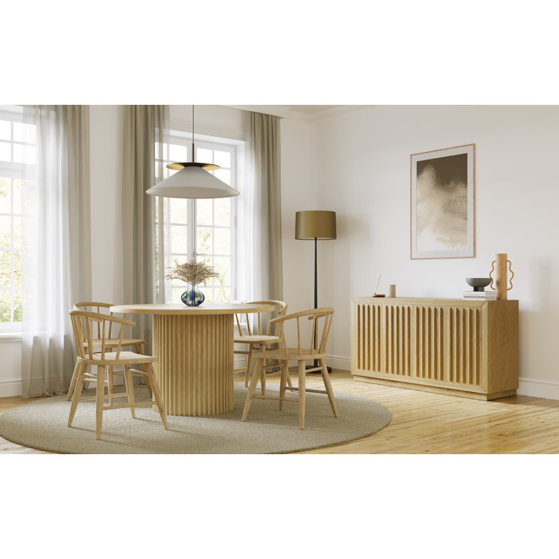 Crumpton Auden Mid-century Modern Five Piece Fitz Pedestal Dining Set, Natural, Natural