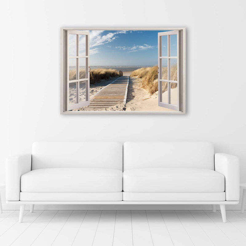Window Pier On The Beach - Wrapped Canvas Print, 70cm H x 100cm W