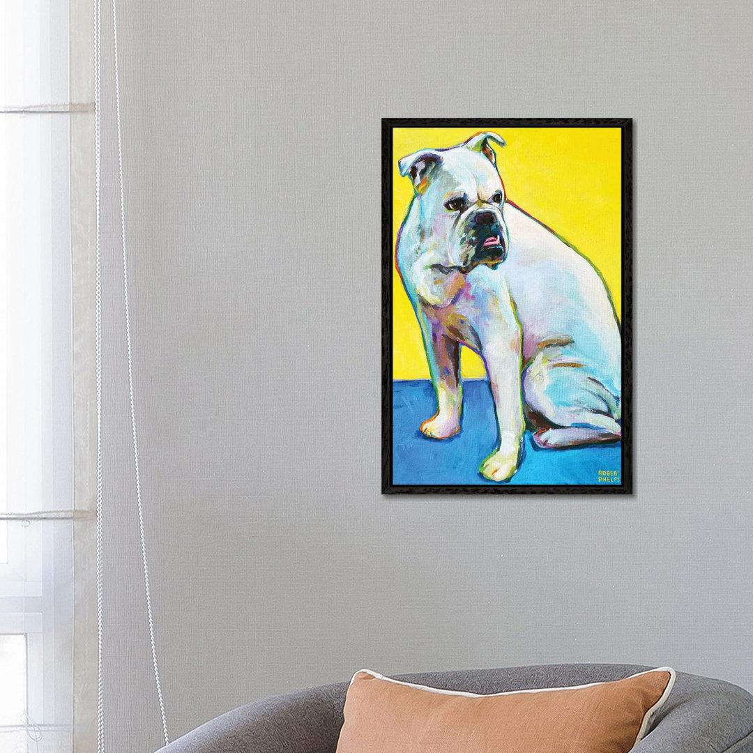 Bulldogge auf Gelb von Robert Phelps - Galerie-verpackte Leinwand Giclée