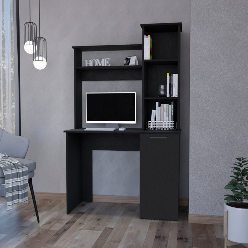 Bureau rectangulaire avec 3 tablettes et rangement pour une configuration élégante