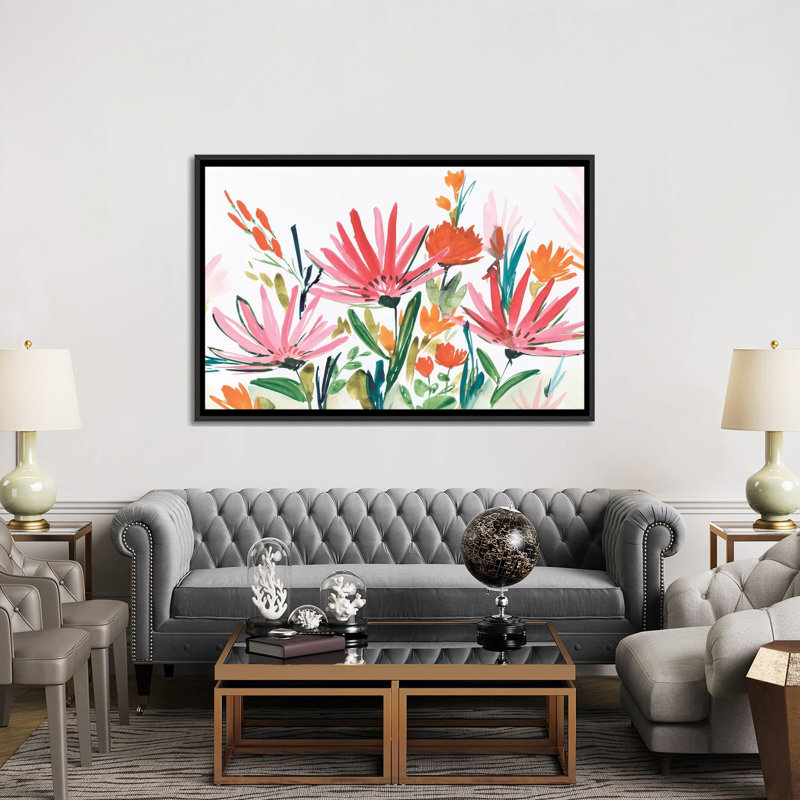 « rose », impression sur toile, H 18 po x l 26 po x P 1,5 po, Toile avec cadre noir
