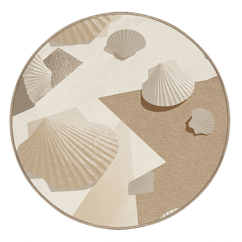 Tapis géométrique beige lavable à la machine Gregorey, Rond 5 pi