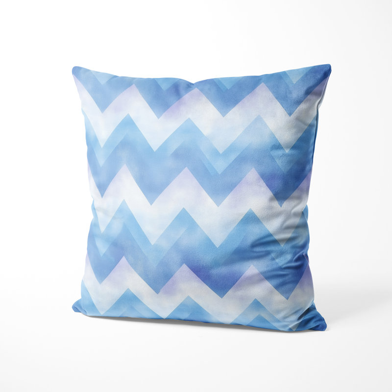 Boho Accent Pillow - Contemporary Boho Blue And White Cloud Chevron Printed Cushion, 20"H x 20"W