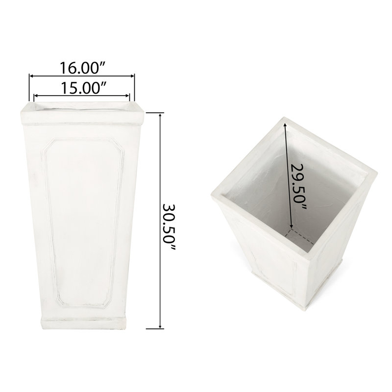 Planter - Outdoor Appeal With Magnesium Oxide In Antique White. 16 In. Depth X Width 30.5 Height, 26.73 Lb White For Settings. 15.58 Depth, Width, 29.83 Height.