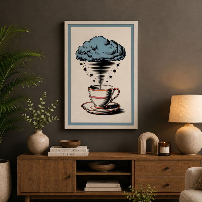 Teacup Tornado Surrealism - Wrapped Canvas, 18x12 - 45.7 x 30.5 cm, Cream Border
