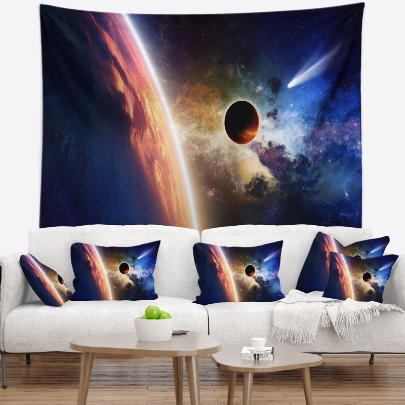 Spacescape planet et comet in space tapestry, H 32 po x l 39 po