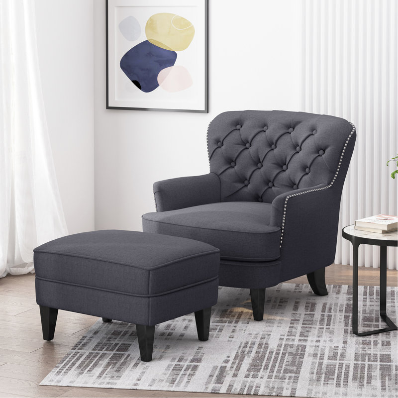 Fauteuil club relaxant et revêtement en tissu gris, cadre en bouleau massif, housse, pieds