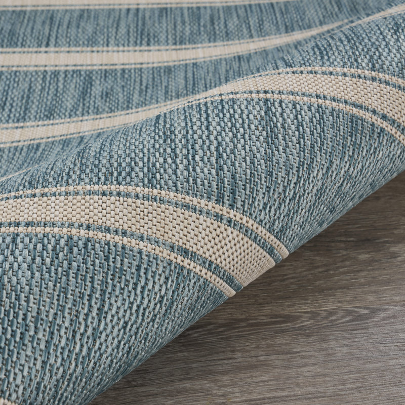 Holderman Striped Blue/Beige Power Loomed Indoor/Outdoor Area Rug, Rectangle 5'3" x 7'
