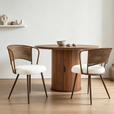 This 2-Piece Dark Brown Rattan Dining Chair Set Features Farmhouse-Style Wingback Design With Rattan Backrests, Sponge Cushions And Metal Legs, Perfect For Home And Kitchen Use.