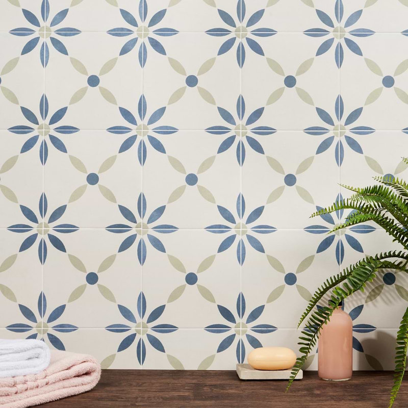 Lapaz 9x9 Matte Porcelain Tile, White Flower