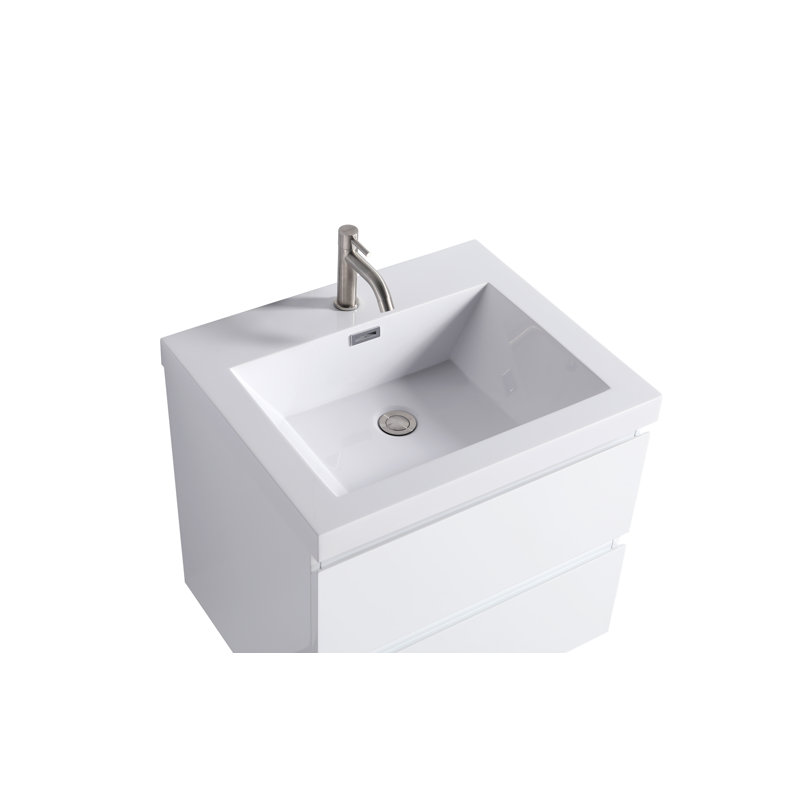 24-Inch White Plywood Wall-Mount Vanity with Resin Countertop