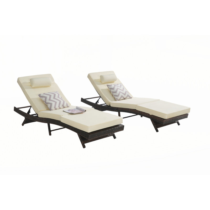 Outdoor Wicker Long Reclining Chair Set of 2, khaki