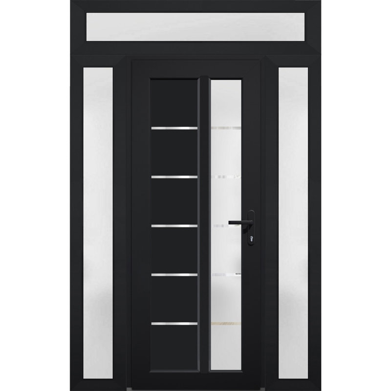 Façade extérieure en verre givré pré-suspendu Fibre de verre givré / Manux 8088 noir mat / 2 portes latérales et supérieures extérieures / bureau Portes d'entrée de garage et de garage résidentielles-W12 + 30 + 12 po x H80 + 14 po - À gauche