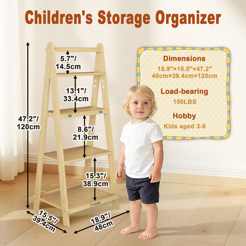 Bibliothèque pour enfant à 5 niveaux en bois massif Montessori avec extension rabattable, H 47,2 po x L 18,9 po x l 15,5 po