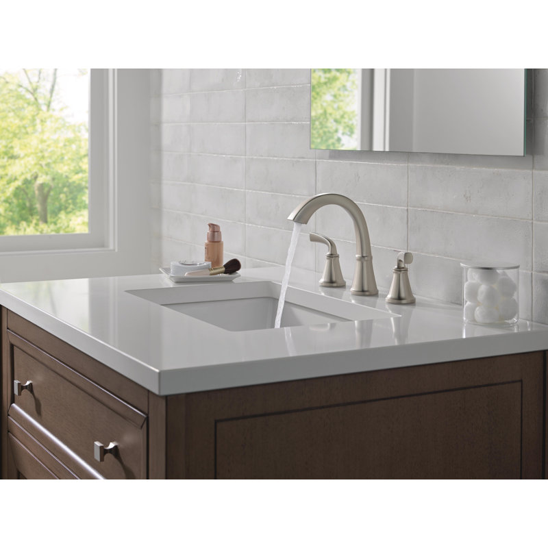 Geist Brushed Nickel Bathroom Faucet, 8 Inch Widespread Bathroom Sink Faucet for Vanity, Push-Pop Drain Assembly, SpotShield Brushed Nickel