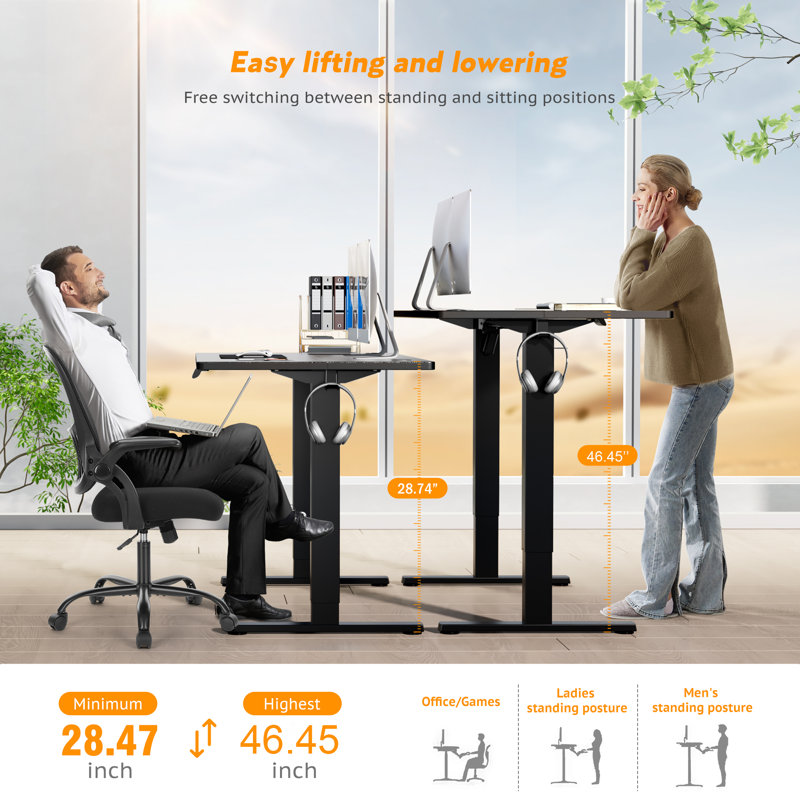 Standing & Height-Adjustable Desks Office Set With Executive Chair, Black/Black