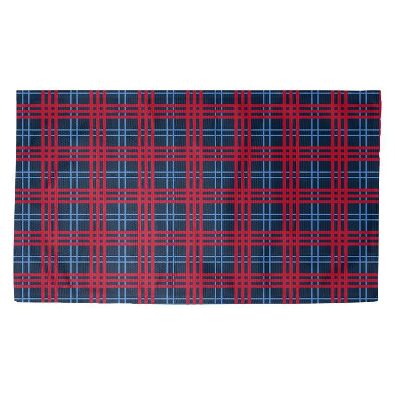 Handmade Plaid Area Rug – Blue, Red, and White with Non-Skid Backing, Made in USA, Rectangle 5' x 7'