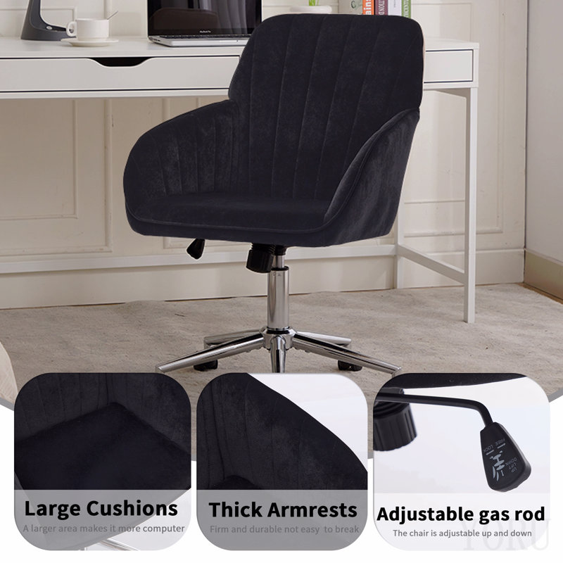 Adjustable Office Chair, Home Bedroom, Ergonomic Swivel Chair, Backrest Seat, Comfortable For Long Sitting, Black,Silver